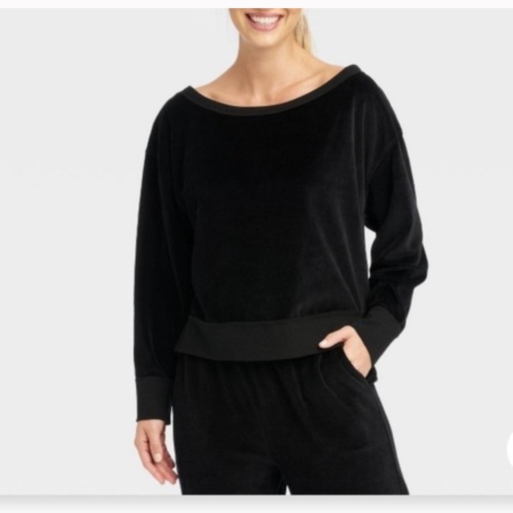 Joy Lab Velour scoop neck sweatshirtrt- size large, black